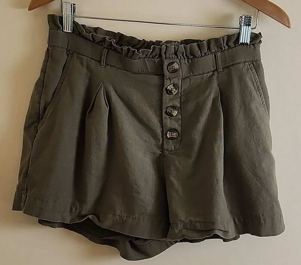 American Eagle Women's Olive Green, High Waisted, Lined Shorts, Size Large